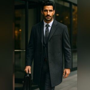 Cardinal Of Canada Black Wool And Cashmere Blend Mens 46R Topcoat